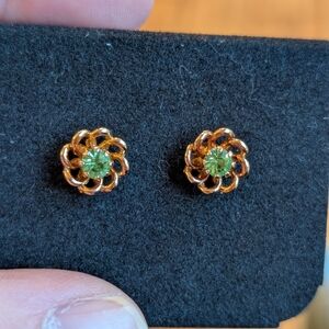 Elegant Gold and Green Floral Earrings